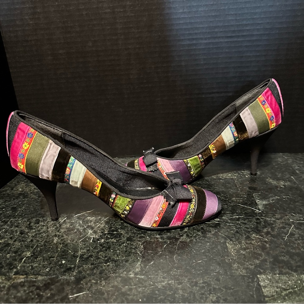 Beverly Feldman Patchwork Kitten Heels Multi Colo… - image 5